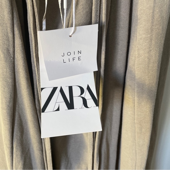 ZARA NWT Boho Beachy Backless Maxi Dress S Taupe Tassel Fringe Detail Minimalist - Picture 11 of 16